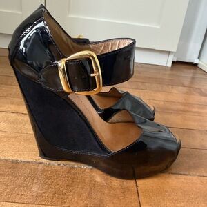 Giuseppe Zanotti Black Wedges with Gold Buckle